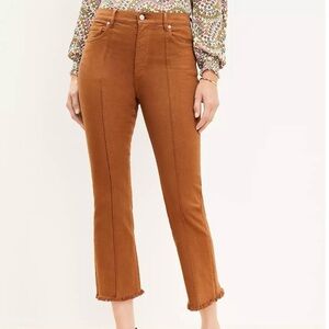 Loft Ann Taylor the kick crop tan camel raw hem pants trendy flattering size 26